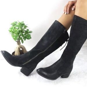 BORN Boots Equestrian Riding Knee High Suede Leather Lace Tie Back Black Size 9